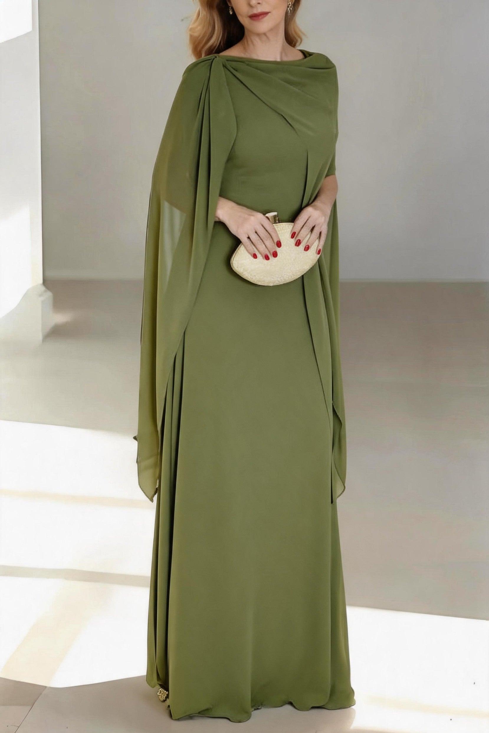 A-Line Floor Length Chiffon Mother of the Bride Dress CM0439 - Olive Green - COCOMELODY